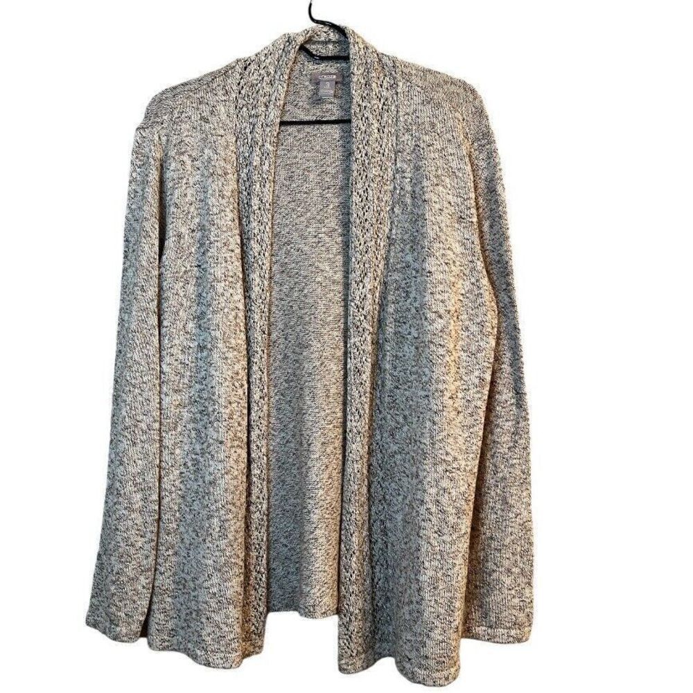 Chicos Tan Gold Metallic Open Knit Cardigan Sweater Size 3 XL Cotton Blend